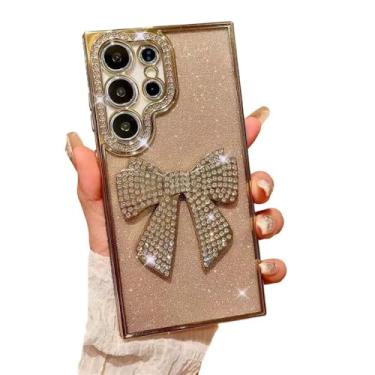 Imagem de Caseative Capa para Samsung Galaxy S24 Ultra, Capa para celular com glitter brilhante diamante 3D laço nó laço (dourado, S24 Ultra)