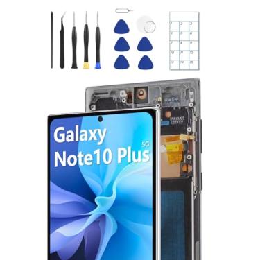 Imagem de Tela OLED de substituição para Samsung Note 10 Plus Display OLED Touch Screen Digitalizador Montagem suporta impressão digital com moldura + ferramentas + guia de substituição (prata)