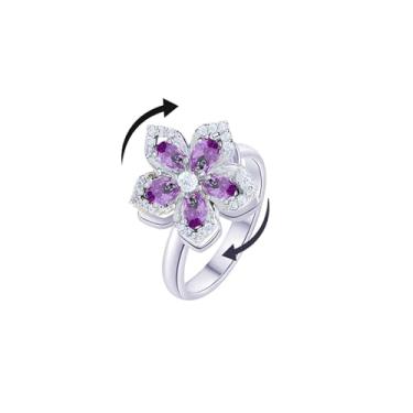 Imagem de KONPJE Anel Fidget de Girassol Feminino Dourado Ansiedade Anéis de Cristal Zircônia Cúbica Girassol Aberto Ajustável Fidget Ring Spinner Sun Ring para Homens Joias Modernas, Strass, Sem pedra preciosa