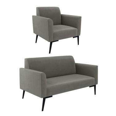 Imagem de Sofá Namoradeira Com Poltrona Pés Villach Marisa Suede D03 - D\'rossi Cor Grafite