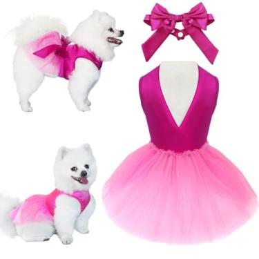 Imagem de Topkins Vestido de verão para meninas, vestido de tule de seda para cães, lindos vestidos de princesa com laço, roupa de festa de aniversário para animais de estimação, tutu para cães pequenos, roupas