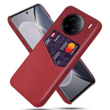 Imagem de Capa para VIVO X90 Pro+,Anti-deslizamento,Proteção contra quedas de 360°,Resistência à impressão digital,Tela e caso de couro PU com 1 slot de cartão atrás-Red