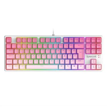 Imagem de Teclado Mecanico Usb Gamer Daksa, Rgb Switch Brown Redragon, Branco E Rosa - K576gp-rgb