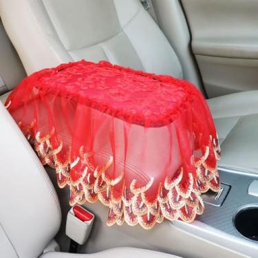 Imagem de MINGZAIQIPEI Capa de apoio de braço com babados de renda com borlas, capa de console central para carro, almofada de apoio de braço central para a maioria dos protetores de decoração de carros (1)