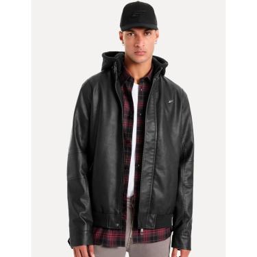 Imagem de Jaqueta Ellus Masculina Vegan Leather Bomber Hoodie Preta-Masculino