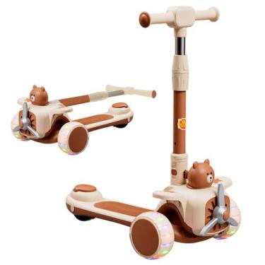 Imagem de Scooter Aviãozinho Dobravel Menino Bege Com Rodas Led Ajustavel Base A