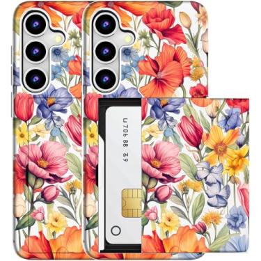 Imagem de MUQR Capa compatível com Samsung Galaxy S23+ Plus com suporte de cartão fofo - Design Kawaii, proteção contra quedas de grau militar, capa carteira robusta para mulheres (flor de hibisco botânica