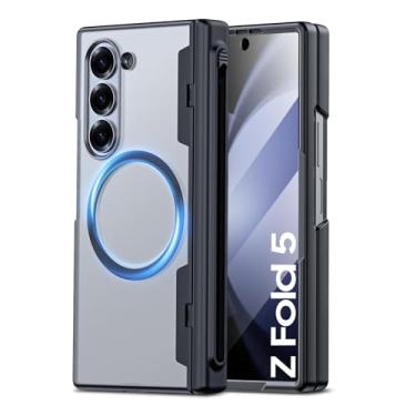 Imagem de Spugan Capa para Samsung Galaxy Z Fold 5 com suporte Mag-Safe e S Pen e capa de dobradiça e proteção de tela, capa de telefone translúcida fosca forte magnética flexível TPU à prova de choque para Z