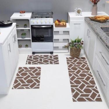 Imagem de Kit Passadeira Tapete Cozinha 3 Peças Jacquard Base Antiderrapante - G