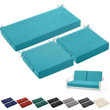 Imagem de Leinuosen Conjunto de 3 almofadas para cadeira ao ar livre, 111 x 48 x 10 cm, à prova d'água, adornado, para sofá, sofá de vime, banco (azul lago)