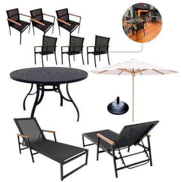 Imagem de Kit Para Piscina 6 Cadeiras, Mesa, Espreguiçadeiras + Guarda Sol - Nos