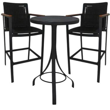 Imagem de Kit 2 Banquetas Amélia Corda Naval com Braços de Madeira + Mesa Bistrô