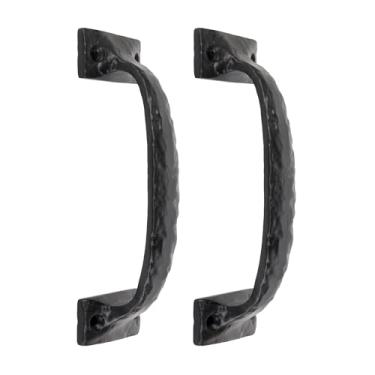 Imagem de SKANDH Puxador de ferro revestido em pó preto antigo para portas de celeiro de madeira vintage, portões, armários, móveis, gavetas, armários, guarda-roupas e galpões (15 x 4 cm)