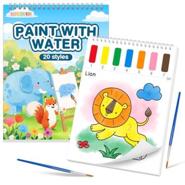 Imagem de SOCOLER Livros de colorir com tinta com água para crianças, papéis de pintura em aquarela sem bagunça com tema animal, kit de pintura de aquarela, presente artístico para crianças de 1 a 3, 4 a 8 anos