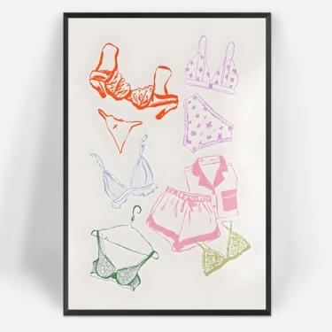 Imagem de Lingerie moderna coquete biquíni arte de parede funky feminino maiô lingerie lona pôsteres praia costeira impressão de biquíni pintura para sala de estar quarto dormitório decoração de parede 30,5 x