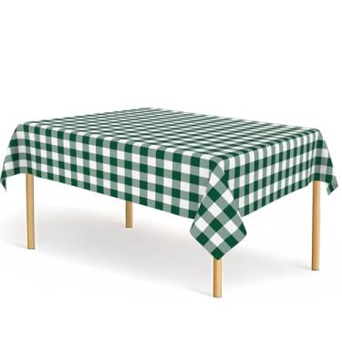 Imagem de CINSOEN Pacote com 2 toalhas de mesa xadrez verde escuro e branco, toalhas de mesa de plástico guingão verde para festas, descartáveis, 137 x 274 cm, capas de mesa retangulares à prova d'água para
