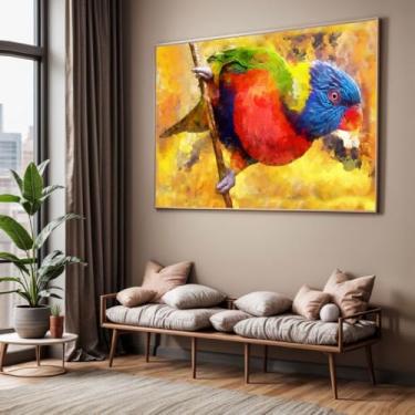 Imagem de Quadro com Moldura Sala Quarto Pássaro Colorido Decorativo Horizontal Grande Hall