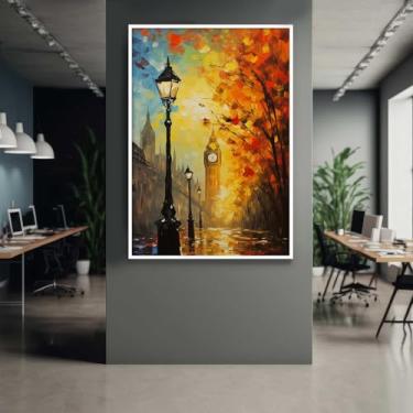 Imagem de Quadro com Moldura Abstrato Pintura Colorido Big Ben Decorativo Grande Sala Quarto Hall