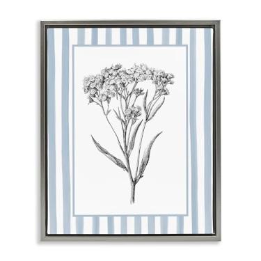 Imagem de Stupell Industries Vintage Herbs Blue Listrado Borda Cinza Emoldurado Tela Flutuante Design de Arte de Parede por Lettered and Lined, 78 x 63 cm