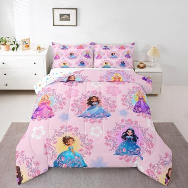 Imagem de Conjunto de cama casal de princesas mágicas, castelo fofo, para decoração de quarto de meninos, meninas, adolescentes, rosa, floral, respirável, macio, leve, microfibra, mulheres, homens, com 2