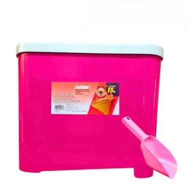 Imagem de Porta Ração 15 kg kit Para Armazenar Ração de Cachorro e Gato Furação Pet(KIT 1 ROSA)