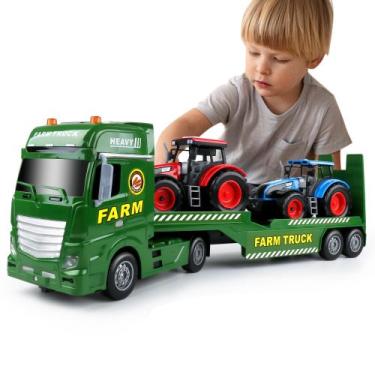 Imagem de Caminhão de brinquedo Dwi Dowellin Large Flatbed com veículos agrícola