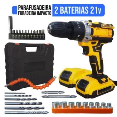 Imagem de Parafusadeira Furadeira Impacto Maleta Carregador Amarela 30 - S&J