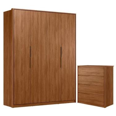 Imagem de Cômoda Atria 4 Gavetas E Guarda Roupa Casal Attore Nogueira Touch Demóbile