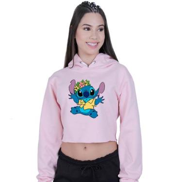Imagem de Cropped Moletom Feminino Lilo Stitch Hawaiano - Lafre, Rosa claro, G