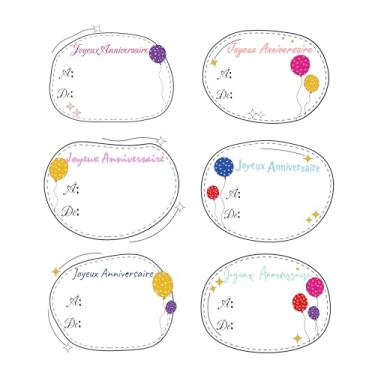 Imagem de Adesivos franceses de feliz aniversário com 6 designs, 2 x 7 cm, etiquetas de presente de aniversário Joyeux com/de designs variados para envelope de festa de aniversário, presente escolar, atividades