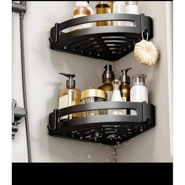 Imagem de ‌Suporte de parede para shampoo e sabonete - prateleira de banheiro sem furos, organizador de banheiro, resistente à água, fácil de instalar, adesivo forte (02 suporte canto)