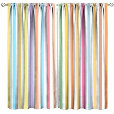 Imagem de Cortina listrada, estampa de arco-íris vertical listrada, decoração de quarto infantil, cortina blackout com bolso para sala de estar, conjunto com 2 painéis, tamanho total 106,7 cm L x 114,3 cm C