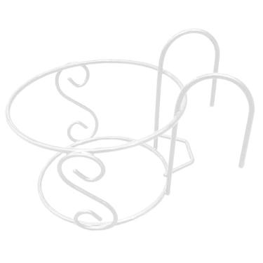 Imagem de Baoblaze Cesta suspensa de arte em ferro sobre trilho, suporte para vasos de flores, suporte para plantas removível com gancho para janela, corrimão de casa, M