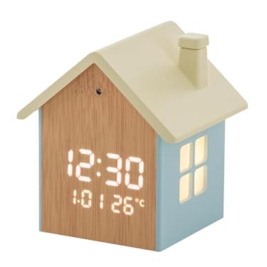 Imagem de Relógio de mesa FLAITO Mood Home LED – Despertador com luz noturna em forma de casa com regulação automática, soneca, data e exibição de temperatura – opções de branco e bordo, cabo USB-C incluído