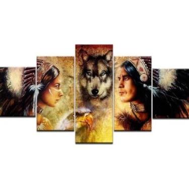 Imagem de Quadros Decorativos Indígenas Cocar Lobo" - iron tech