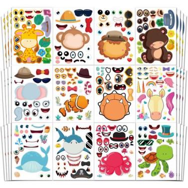 Imagem de Conjunto de adesivos Aowplc Make-a-Face Animal para crianças com 48 fo