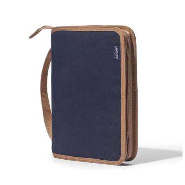 Imagem de LOCHBY Capa planejadora de diário de campo | tela encerada resistente à água | Laço para caneta | Caderno Tomoe River incluído | Perfeito para viagens, arte, Bullet Journal (azul-marinho, A5)