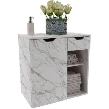 Imagem de Gabinete De Banheiro 60 Cm 1 Porta 1 Gaveta Romana Mármore Branco - TE