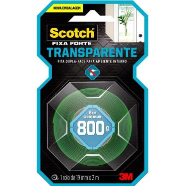 Imagem de Fita Dupla Face Transparente 3M Scotch Fixa Forte 19mm x 2m Uso Interno Alta Fixação