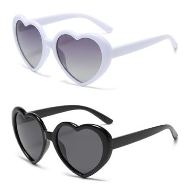Imagem de OZPYKAE Óculos de sol femininos polarizados Love Heart, óculos de sol modernos fofos de coração vintage para mulheres, Branco + preto, tamanho �nico