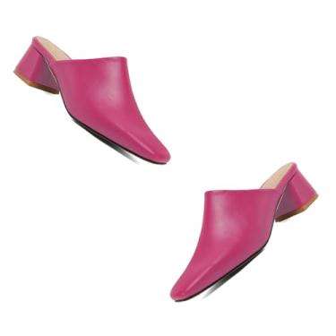 Imagem de MOOMMO Sapatos femininos de salto grosso, bico fechado, bico quadrado, sem costas, salto médio, casual, para escritório, 34-44, Rosa fosco, 38