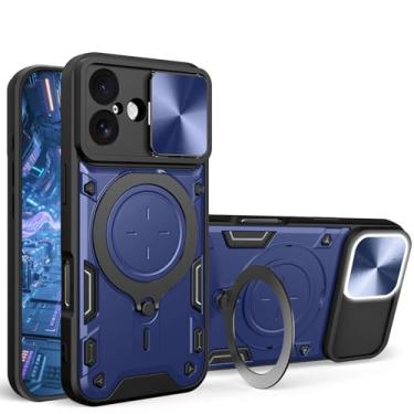 Imagem de Ysnzaq Capa armadura para Apple iPhone 18, janela de empurrar para lentes, capa protetora à prova de choque de grau militar com suporte para Apple iPhone 18 CQ azul-marinho
