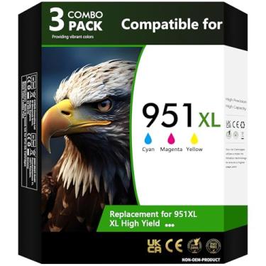 Imagem de Cartuchos de tinta 951XL coloridos (amarelo magenta ciano) compatíveis com cartuchos de tinta HP 951, funciona com impressora OfficeJet Pro 8600 8610 8620 8625 8625 8630 8640, pacote com 3