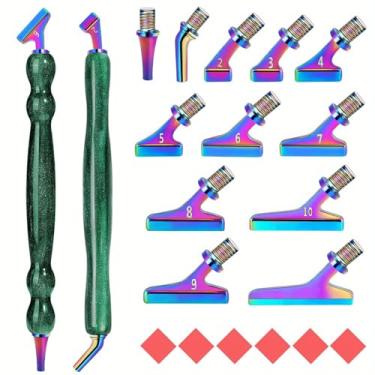 Imagem de Caneta de pintura de diamante alternativa para artesanato DIY, 2 peças de acessórios de pintura de diamante de combinação de resina, 12 peças de ponta de caneta de liga com design de 45° Wish 6