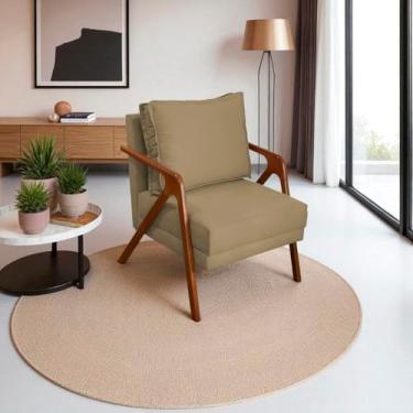 Imagem de Poltrona Para Sala Decorativa Shine Cadeira Reforçada Para Recepção Manicure Sala De Espera Consultório Escritório Confortável Em Madeira Maciça Castanho Suede Cores (Nude)