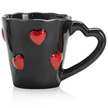 Imagem de Caneca de café de cerâmica - 241 g elegantes xícaras de chá em relevo de coração 3D para latte, chá quente, cappuccino, leite - copo seguro para micro-ondas e lava-louças para amante, mãe, aniversário