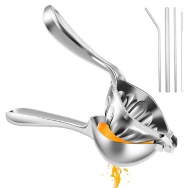 Imagem de Espremedor de limão de aço inoxidável prensado portátil espremedor de limão cítrico manual espremedor de frutas compacto para cozinha, bar, restaurante (prata 02)