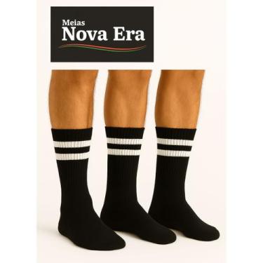 Imagem de Kit 3 Pares De Meia Cano Alto Algodão Masculina Nova Era, 3 preta, 39 