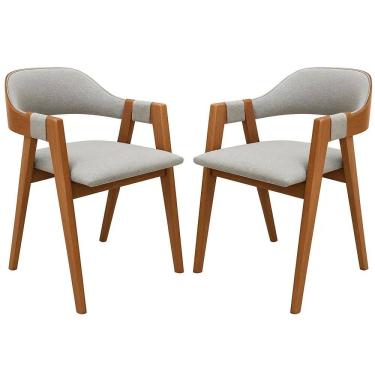 Imagem de Kit 2 Cadeiras Perola em Linho Madeira WJ Decor Cor Cinza