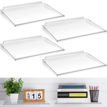 Imagem de Briwooody Pacote com 4 prateleiras de slatwall 40 x 28 cm de painel de plástico para montagem na parede, acessórios para pendurar na parede, para exibição de varejo, garagem, casa, loja de sapatos